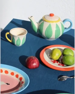 Teekanne mit Blatt-Print - Weiß