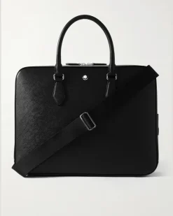 Textured-Leather Briefcase Black