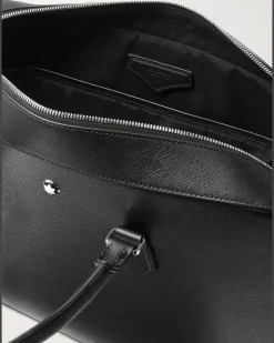 Textured-Leather Briefcase Black
