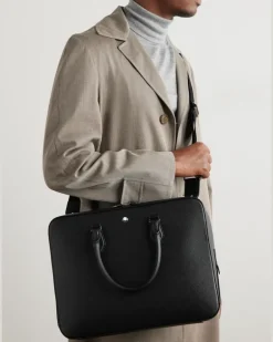 Textured-Leather Briefcase Black