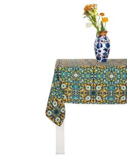 Tischdecke mit Blumenmuster - Blau