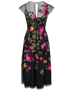 Tüllkleid mit Blumenstickerei - Schwarz