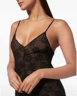 Tüllkleid mit Monogramm - Schwarz