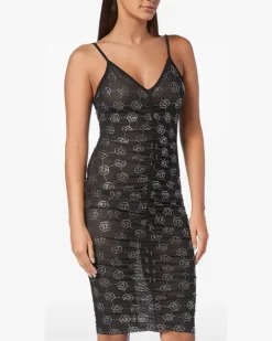 Tüllkleid mit Monogramm - Schwarz