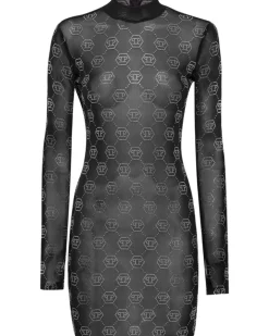 Tüllkleid mit Monogramm - Schwarz