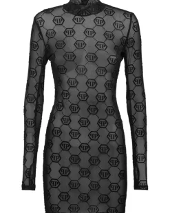 Tüllkleid mit Monogramm - Schwarz