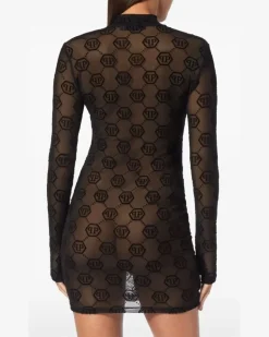 Tüllkleid mit Monogramm - Schwarz