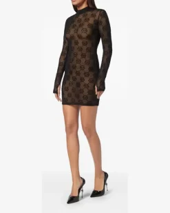 Tüllkleid mit Monogramm - Schwarz