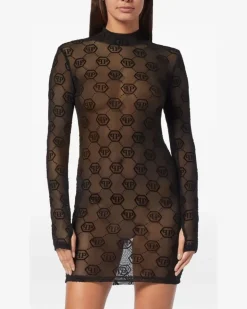 Tüllkleid mit Monogramm - Schwarz