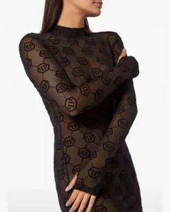 Tüllkleid mit Monogramm - Schwarz