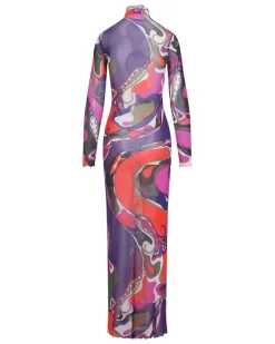 Tüllkleid mit Orchidee-Print - Violett
