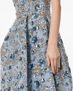 Tüllkleid mit Paillettenverzierung - Blau