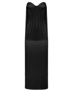 Tüllkleid mit roten Teppichen und Fransen - Schwarz