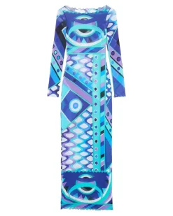 Tüllkleid mit Vivara-Print - Blau