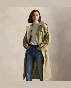 Trenchcoat aus Baumwollmischgewebe Tan