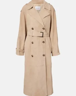 Trenchcoat aus Veloursleder Beige