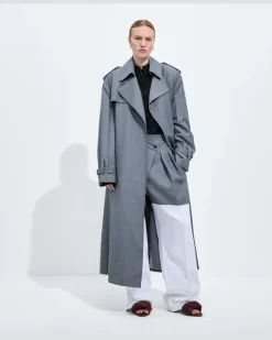 Trenchcoat aus Wolle und Mohair-Blau - Damen