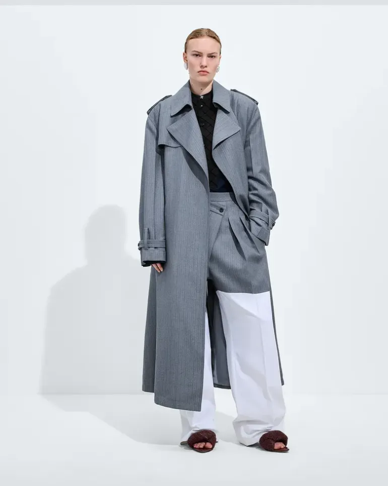 Trenchcoat aus Wolle und Mohair-Blau - Damen