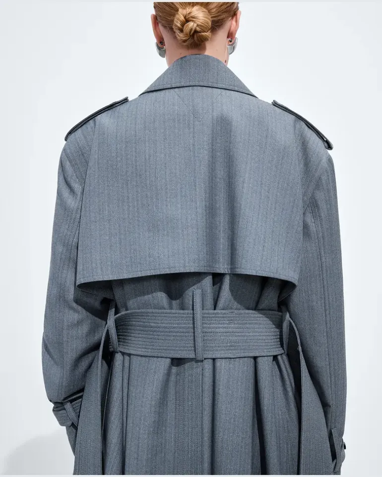 Trenchcoat aus Wolle und Mohair-Blau - Damen