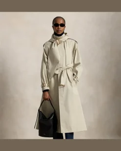 Trenchcoat mit Kapuze und Tuchdetail Tan