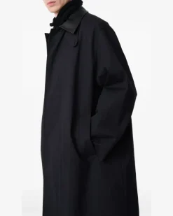 Trenchcoat mit Lederkragen - Schwarz