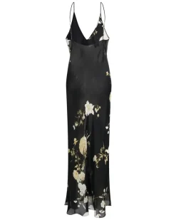 Trägerkleid mit Blumen-Print - Schwarz