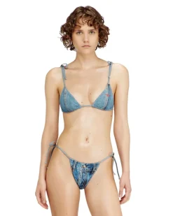 Triangel-Bikini-Oberteil mit Denim-Trompe l'ail - BHs - Damen - Blau