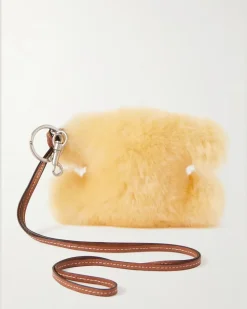 Triomphe Shearling and Leather Keyring Yellow
