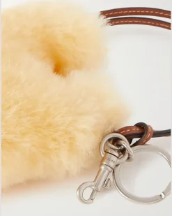 Triomphe Shearling and Leather Keyring Yellow