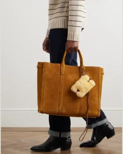 Triomphe Shearling and Leather Keyring Yellow