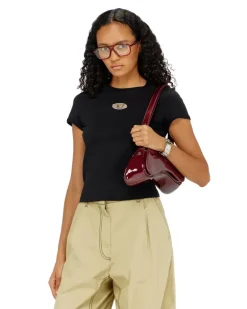 T-Shirt in schmalem Fit mit Cut-out-Oval D - T-Shirts - Damen - Schwarz