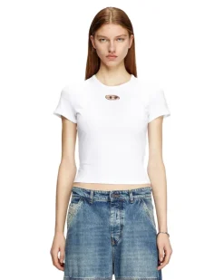 T-Shirt in schmalem Fit mit Cut-out-Oval D - T-Shirts - Damen - Weiss