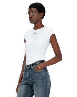 T-Shirt mit ausgeschnittenem, besticktem Logo - T-Shirts - Damen - Weiss