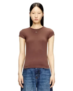 T-Shirt mit ausgeschnittenem, besticktem Logo - T-Shirts - Damen - Braun