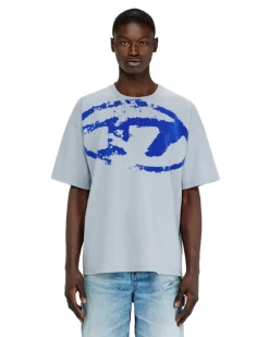T-Shirt mit beflocktem Distressed-Logo - T-Shirts - Herren - Blau