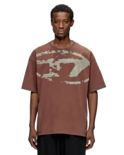 T-Shirt mit beflocktem Distressed-Logo - T-Shirts - Herren - Braun