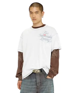 T-Shirt mit Brusttasche und Grafikprint - T-Shirts - Herren - Weiss