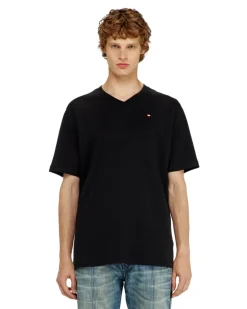 T-Shirt mit V-Ausschnitt und Mikro-Logo-Stickerei - T-Shirts - Herren - Schwarz