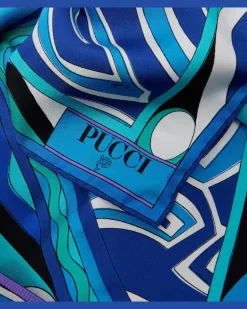 Tuch Labirinto aus Seiden-Twill Blau