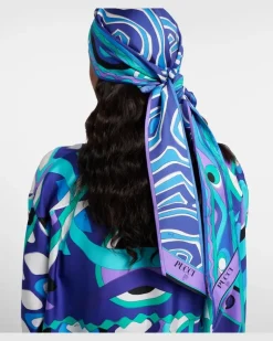 Tuch Labirinto aus Seiden-Twill Blau