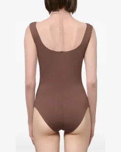 tulle-insert long-sleeve top - Braun