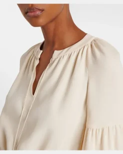 Tunika aus Cady Couture mit Federn Weiß