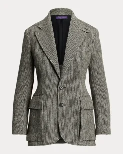 Tweedjacke Preston mit Fischgratmuster Black