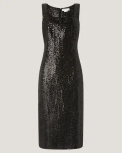 Tweed sheath dress with straps Black