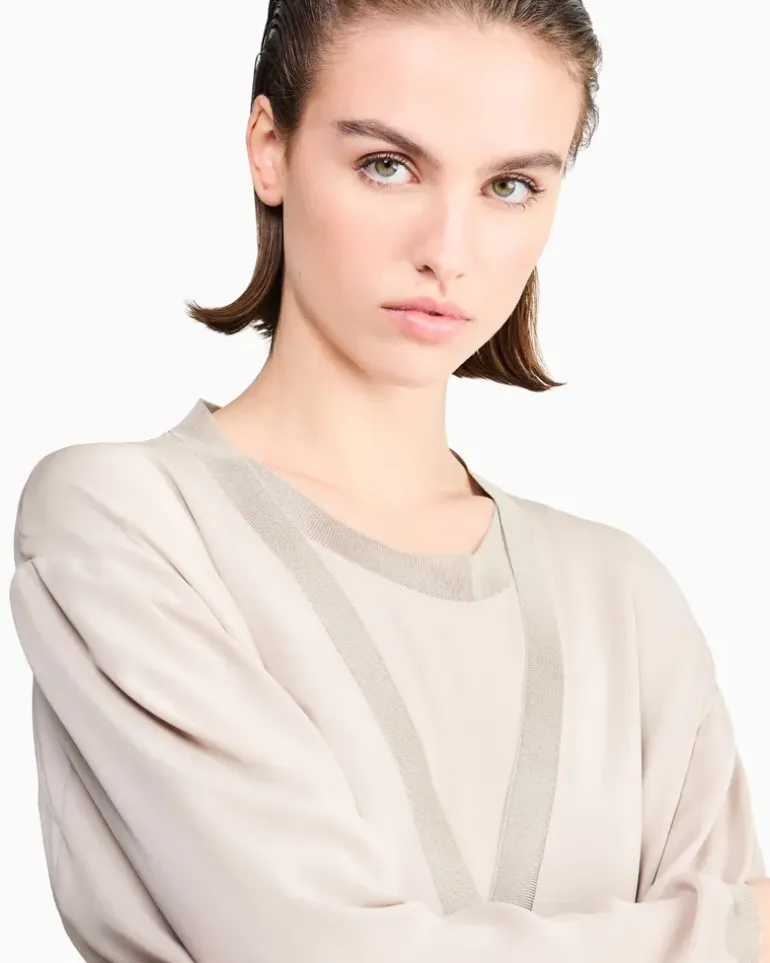 Twin-Set aus doppelt genähtem Seiden-Georgette Grau