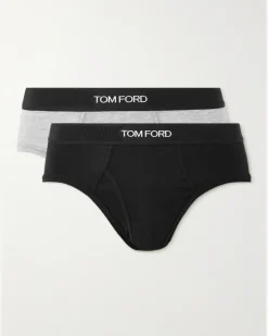 Two-Pack Stretch-Cotton and Modal-Blend Briefs Black