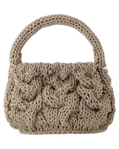 Unisex Cable-Knit Leather Crossbody Bag Gray