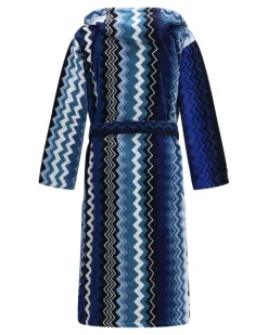 Unisex Giacomo Hooded Bathrobe Blue Cotton Extras