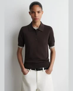 Verkürztes Poloshirt Aus Woll-Mix Braun