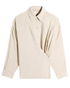 Verschlungenes Hemd mit geradem Kragen Beige